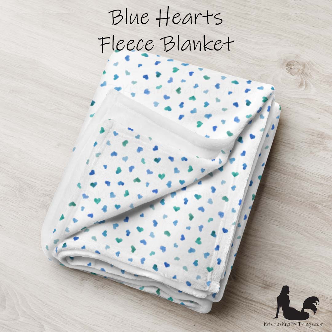 Throw Blanket - Blue Watercolor Hearts Fleece Blanket