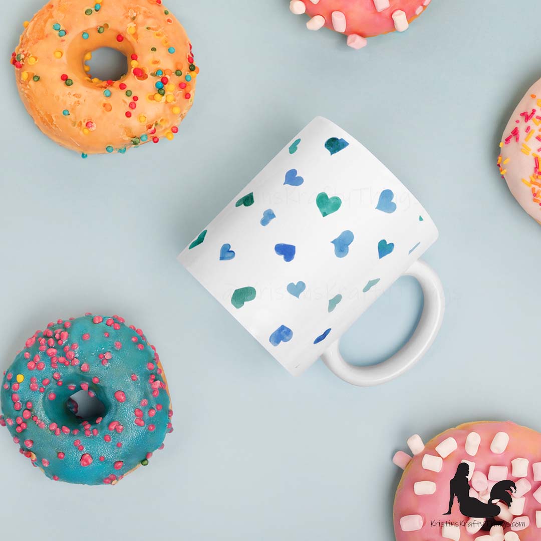 Mug - Blue Watercolor Hearts on White