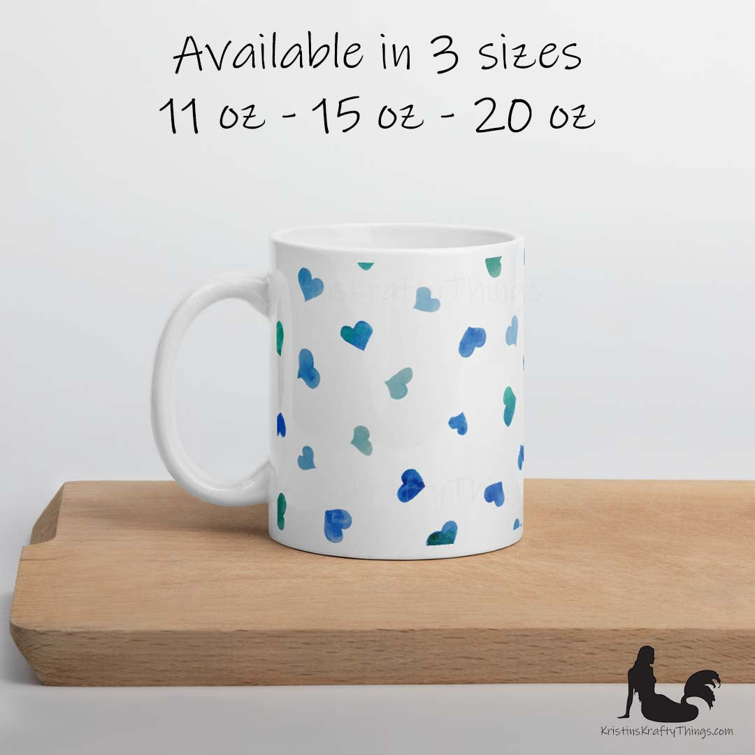 Mug - Blue Watercolor Hearts on White