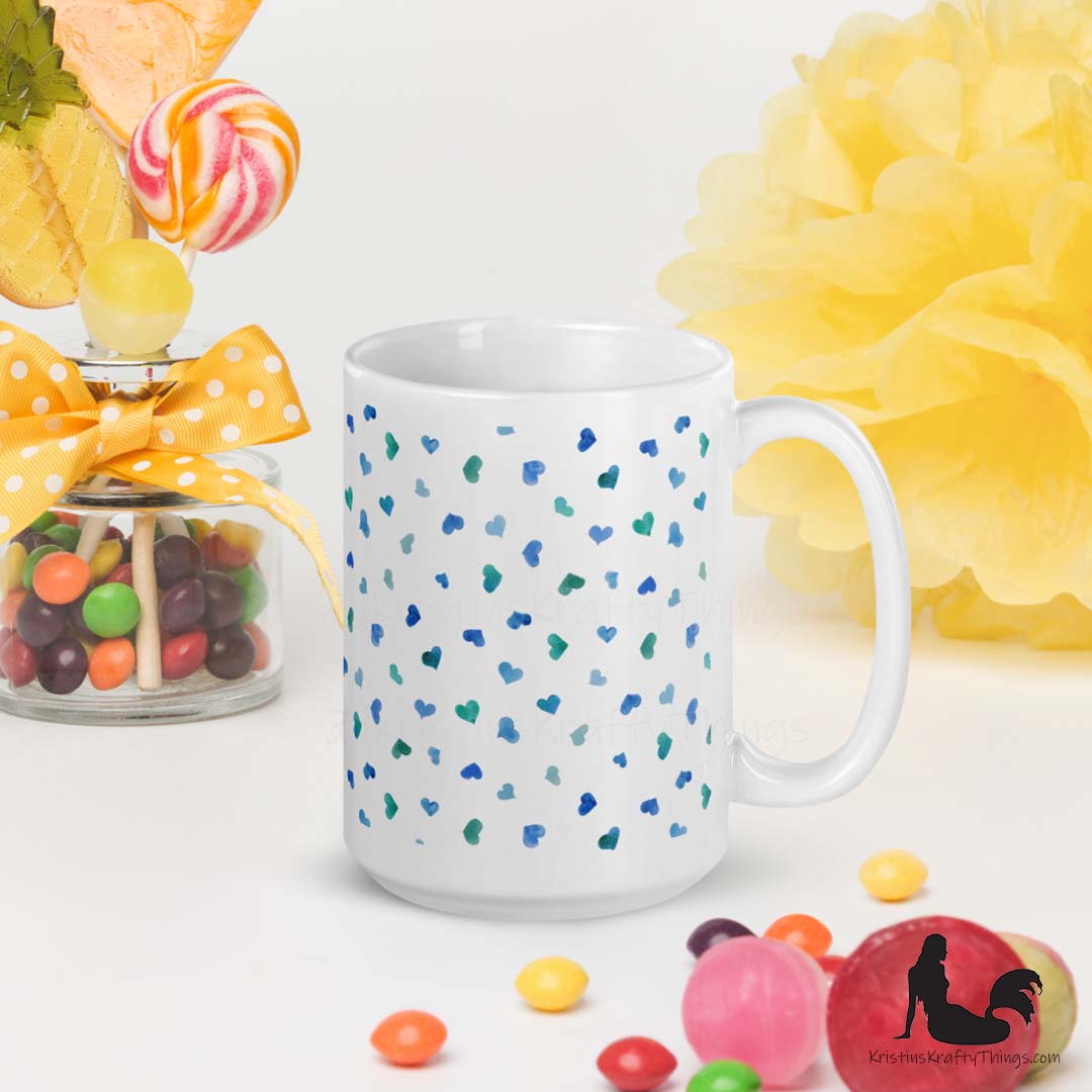 Mug - Blue Watercolor Hearts Small on White
