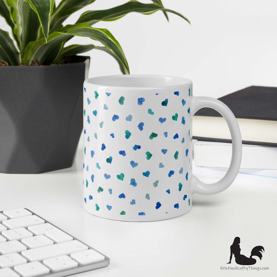 Mug - Blue Watercolor Hearts Small on White