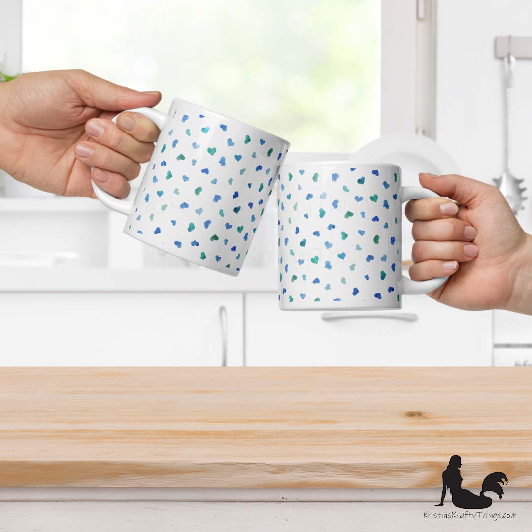 Mug - Blue Watercolor Hearts Small on White