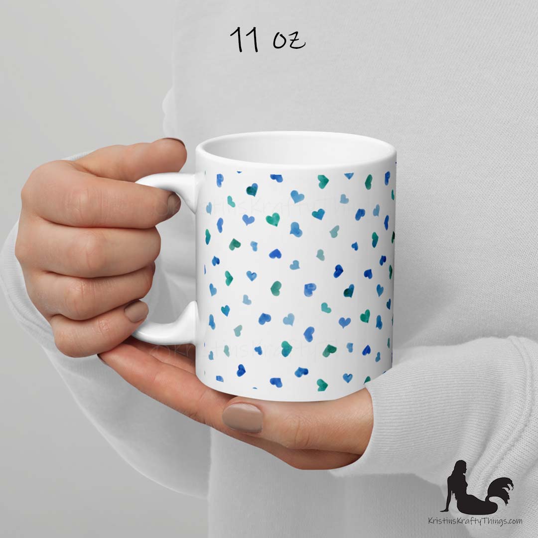 Mug - Blue Watercolor Hearts Small on White