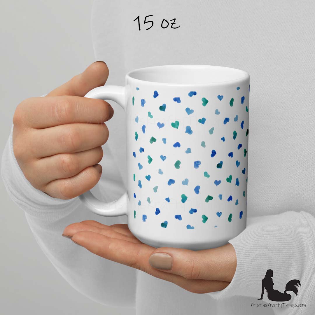 Mug - Blue Watercolor Hearts Small on White