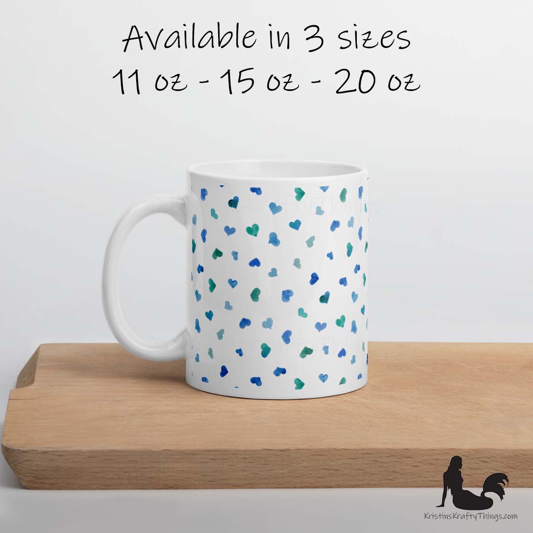 Mug - Blue Watercolor Hearts Small on White