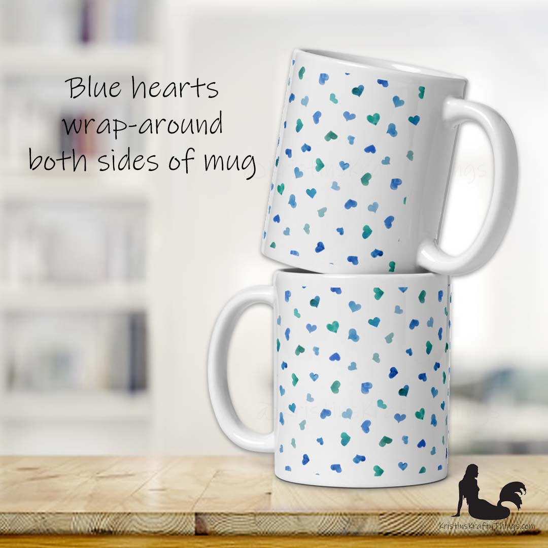 Mug - Blue Watercolor Hearts Small on White