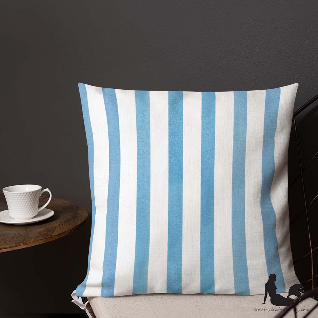 Home - Classic Blue Stripes on White Premium Pillow Case