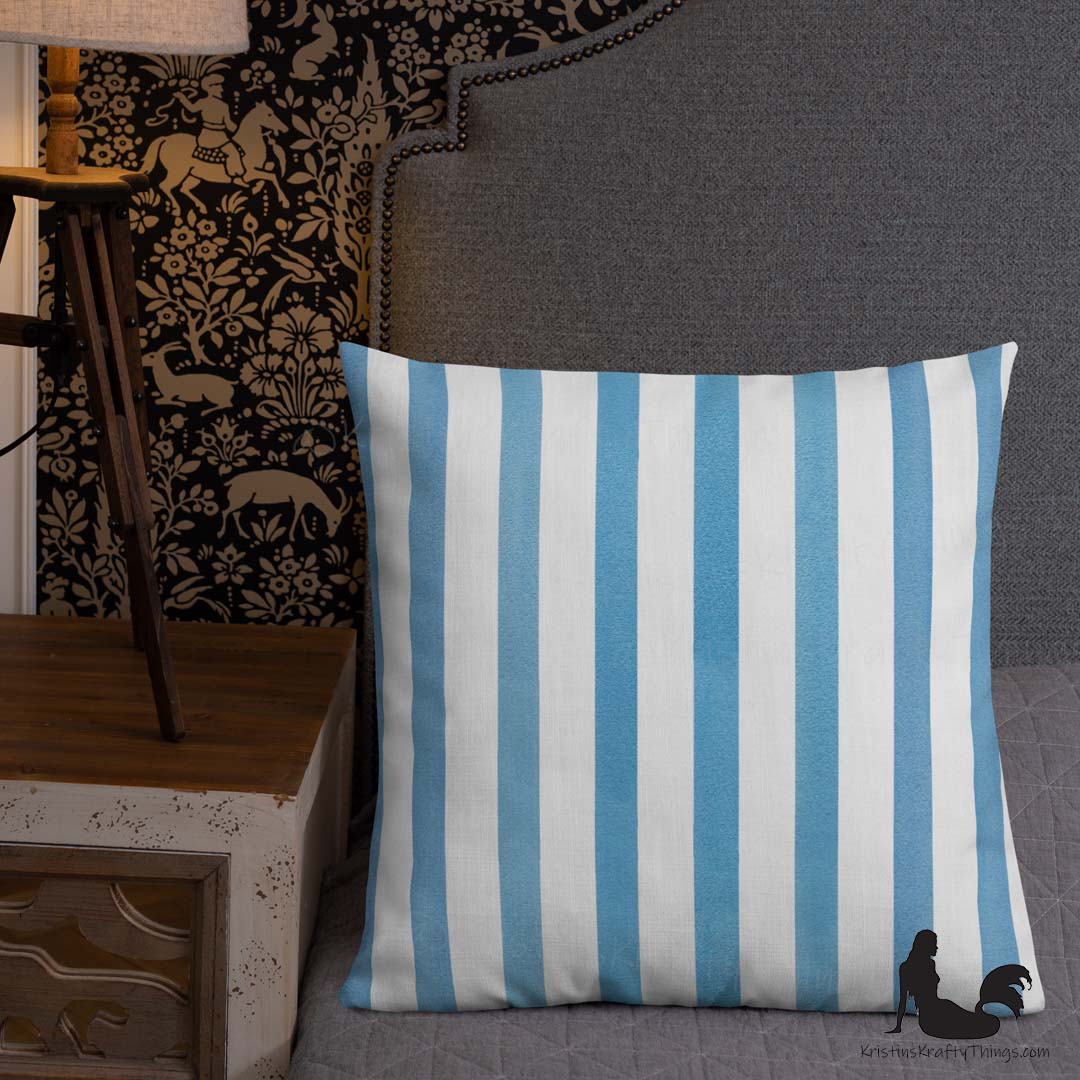 Home - Classic Blue Stripes on White Premium Pillow Case