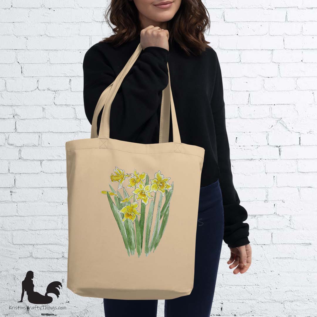 Cotton Eco Tote Bag - Daffodils Watercolor Art Print