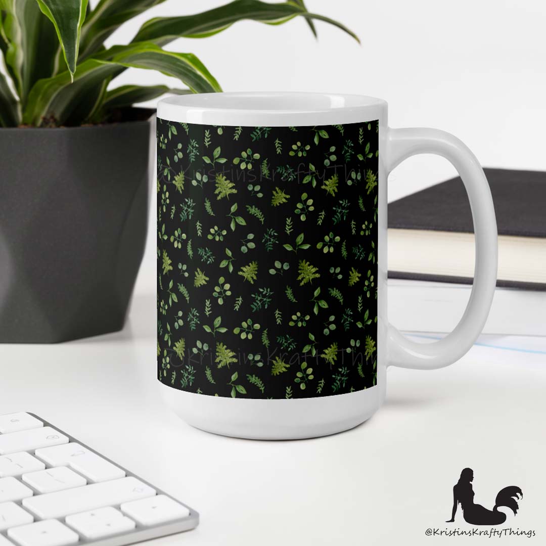 Mug - Botanical Ferns and Leaves Dk Green