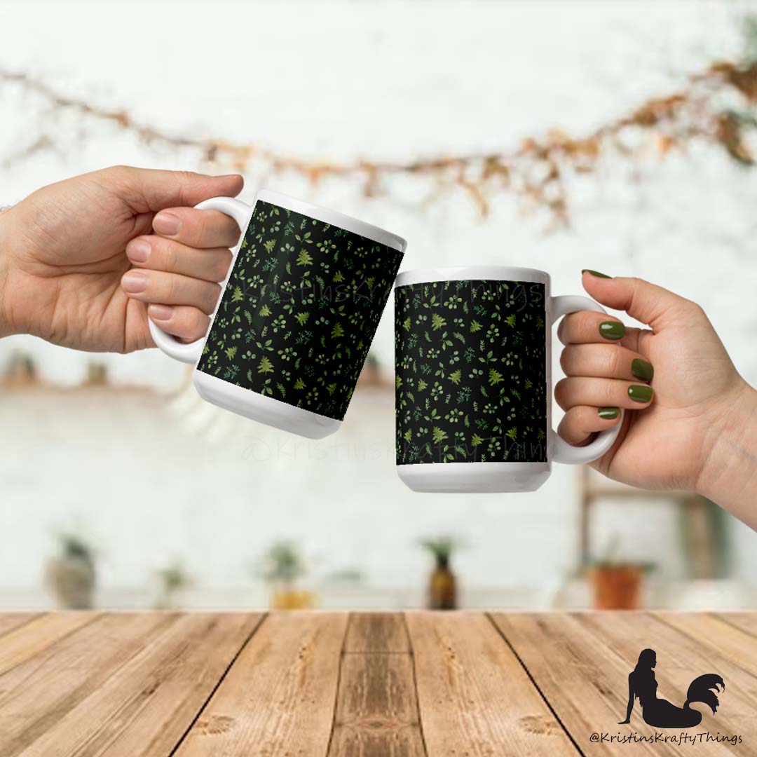Mug - Botanical Ferns and Leaves Dk Green