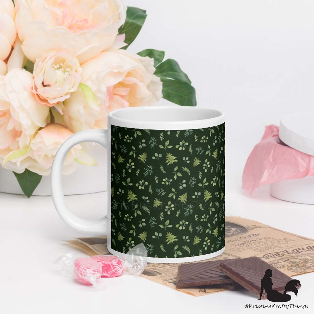 Mug - Botanical Ferns and Leaves Dk Green