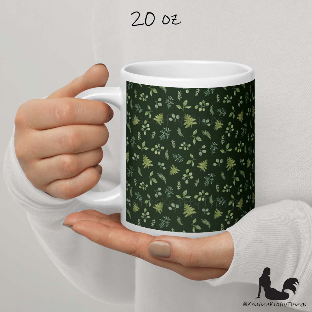 Mug - Botanical Ferns and Leaves Dk Green