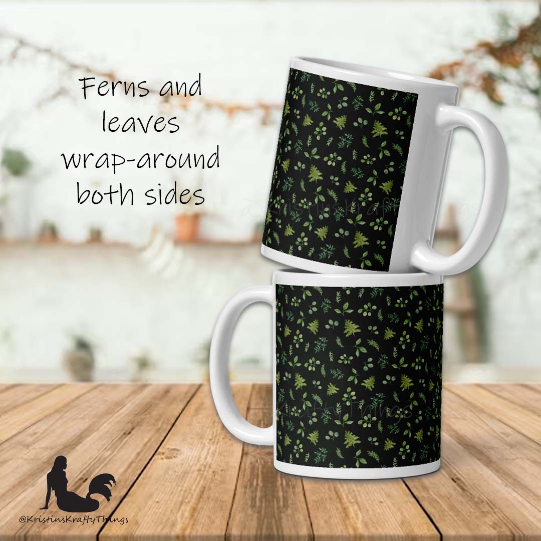 Mug - Botanical Ferns and Leaves Dk Green