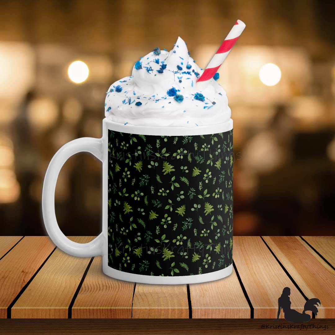 Mug - Botanical Ferns and Leaves Dk Green