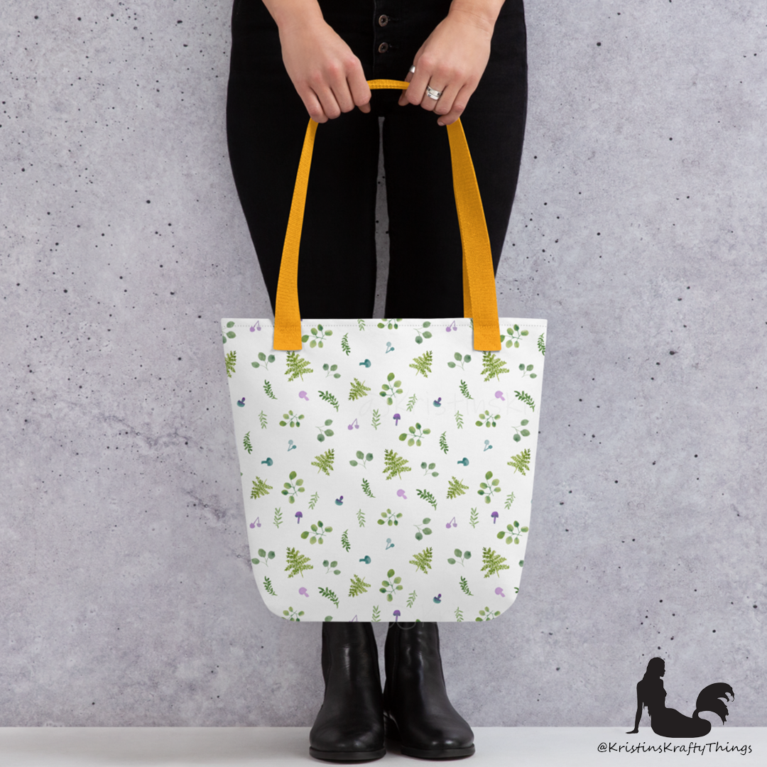 Tote Bag - Woodland Ferns and Mushrooms on White