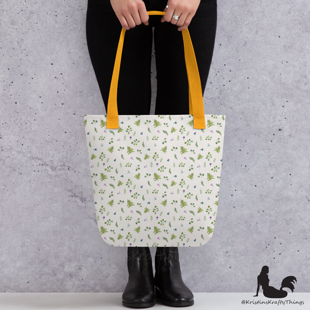 Tote Bag - Woodland Ferns and Mushrooms on Off-White