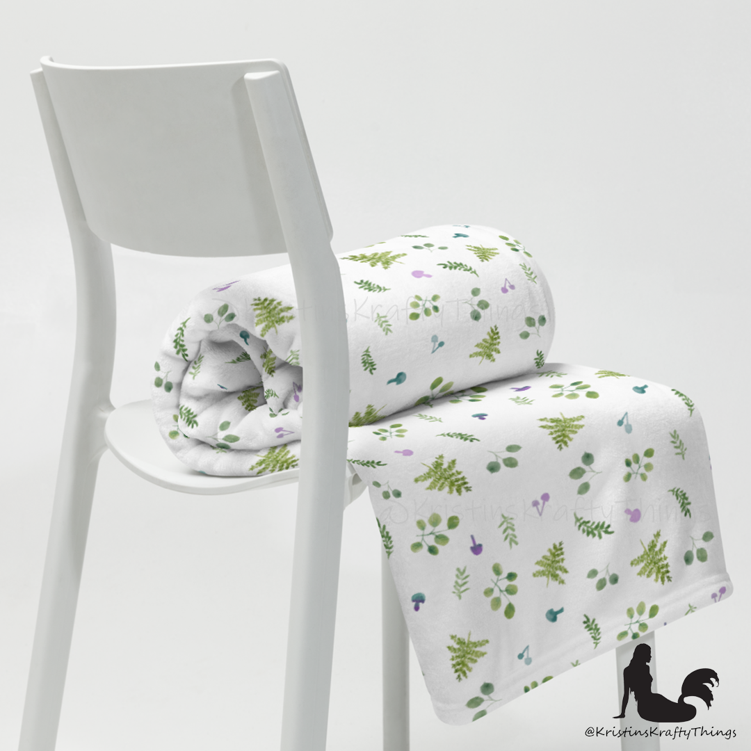 Throw Blanket - Woodland Ferns and Mushrooms Fleece Blanket