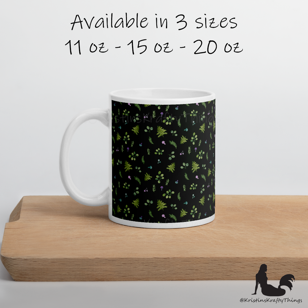 Mug - Woodland Ferns and Mushrooms Dk Green