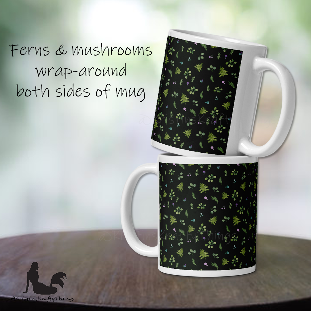 Mug - Woodland Ferns and Mushrooms Dk Green