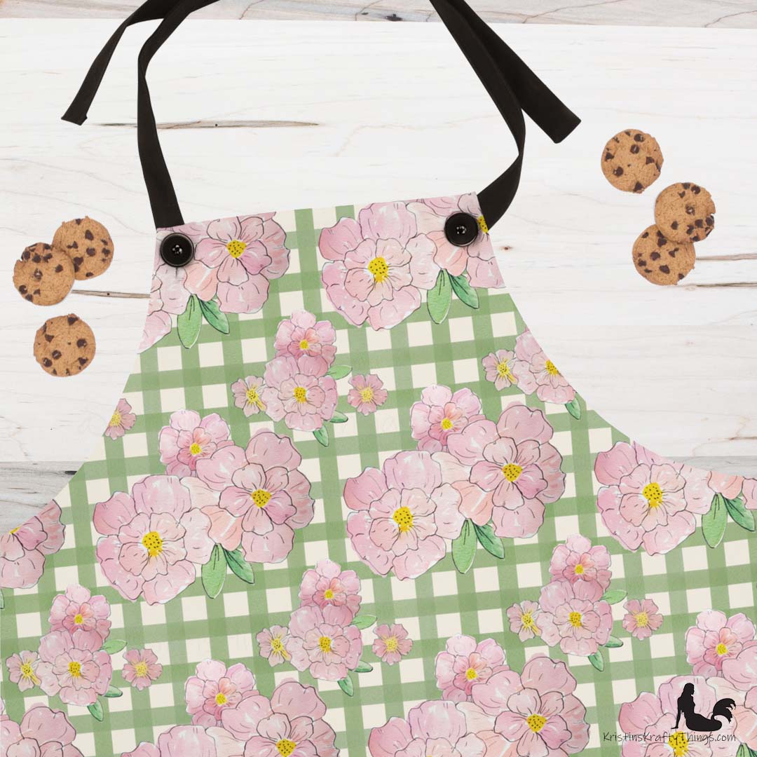 Kitchen - Apron - Pink Gingham Blossoms