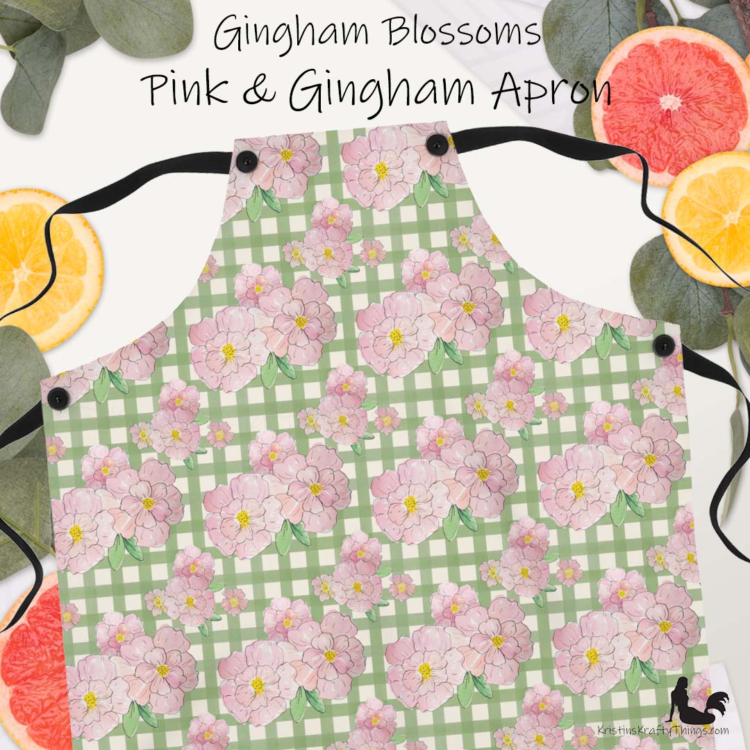 Kitchen - Apron - Pink Gingham Blossoms