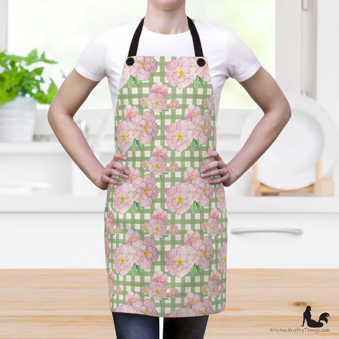 Kitchen - Apron - Pink Gingham Blossoms