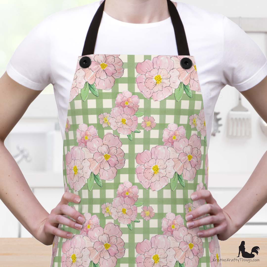 Kitchen - Apron - Pink Gingham Blossoms