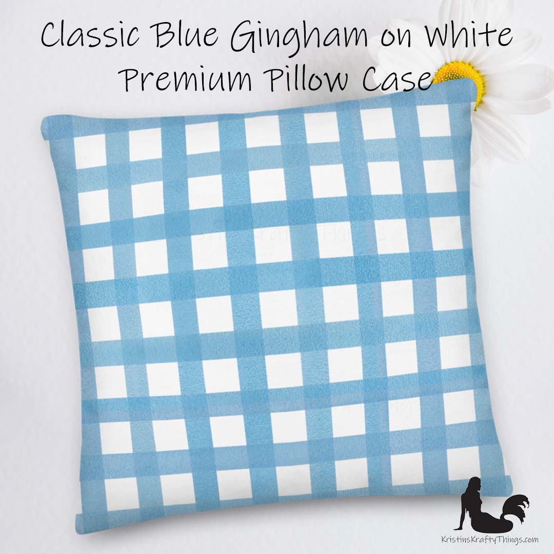 Home - Classic Blue Gingham Checker Premium Pillow Case