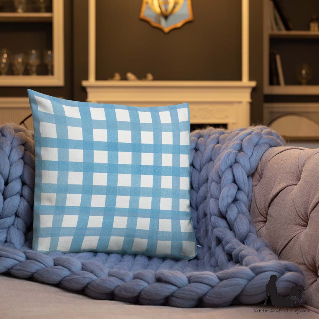 Home - Classic Blue Gingham Checker Premium Pillow Case