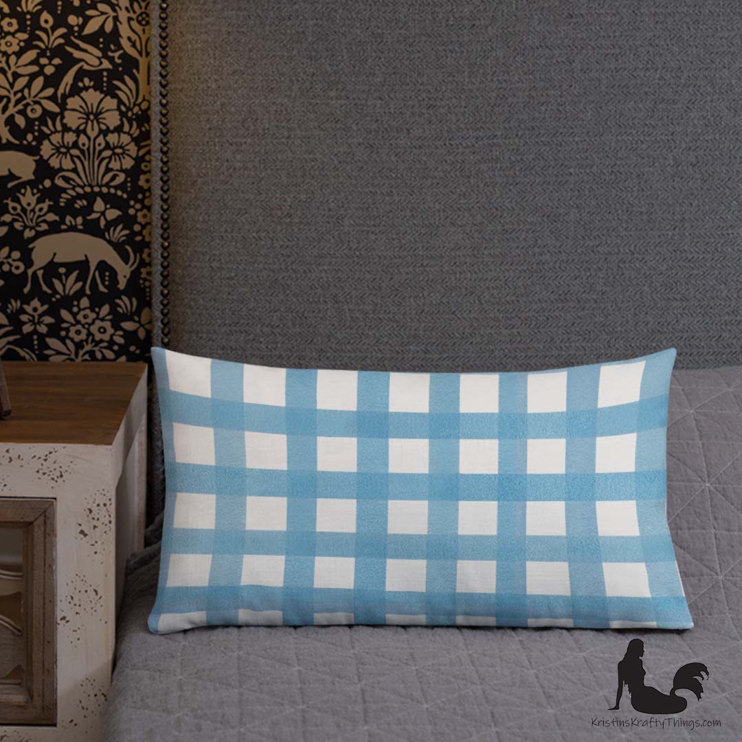 Home - Classic Blue Gingham Checker Premium Pillow Case
