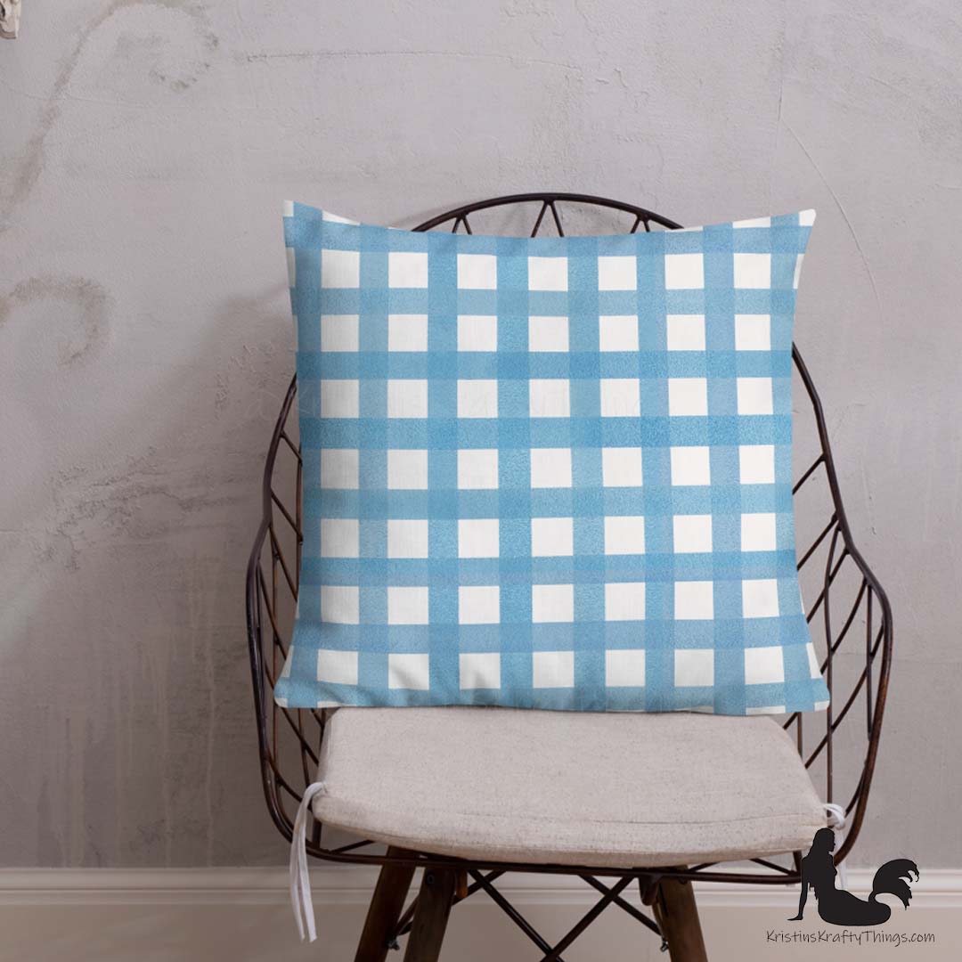 Home - Classic Blue Gingham Checker Premium Pillow Case