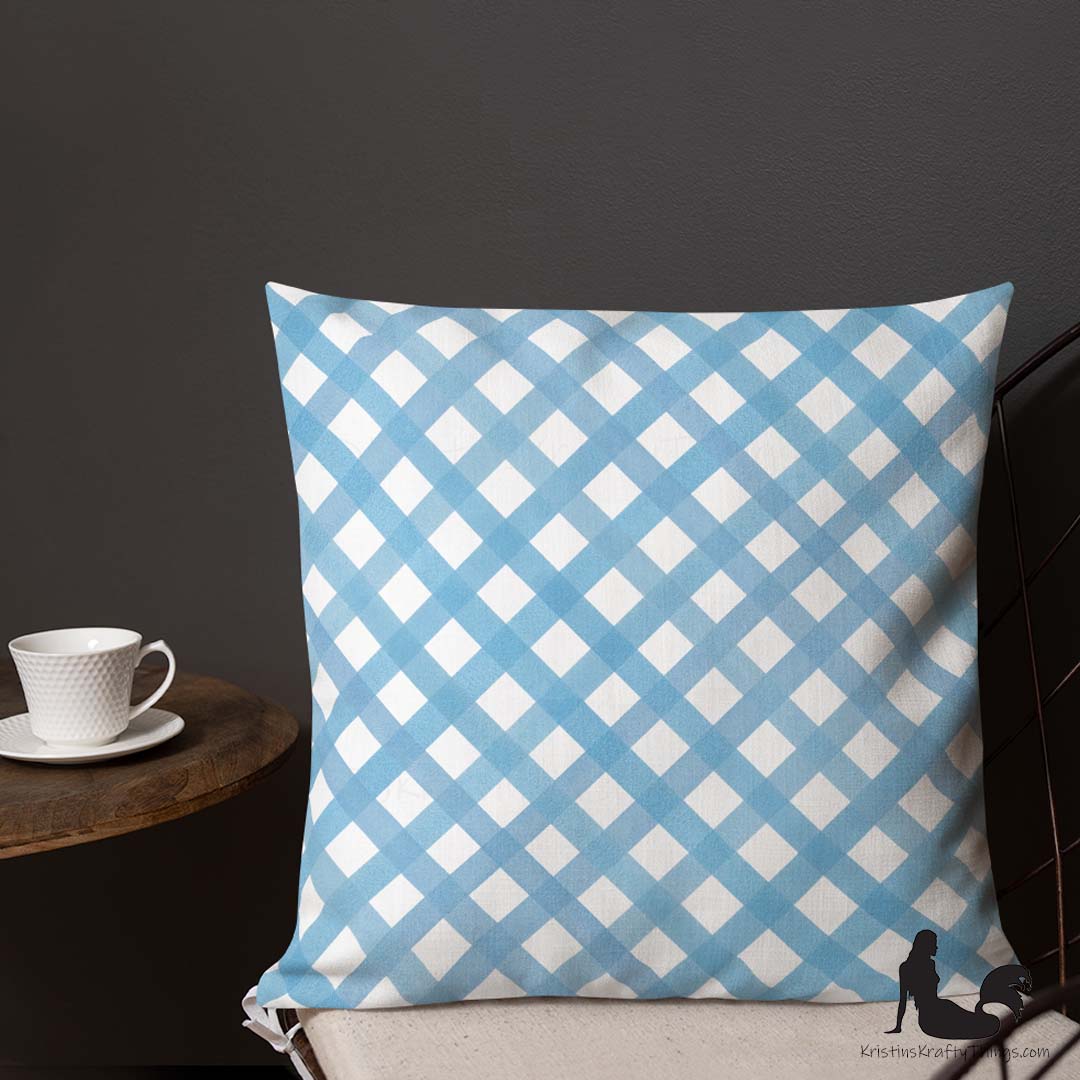 Home - Classic Blue Gingham Diamond Premium Pillow Case