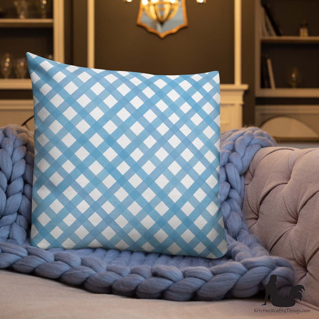 Home - Classic Blue Gingham Diamond Premium Pillow Case