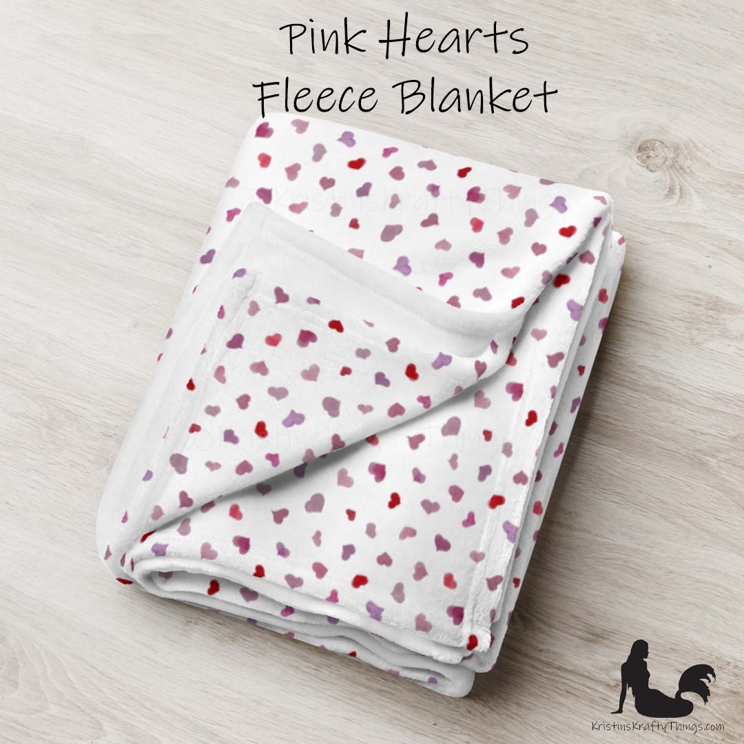 Throw Blanket - Pink Watercolor Hearts Fleece Blanket