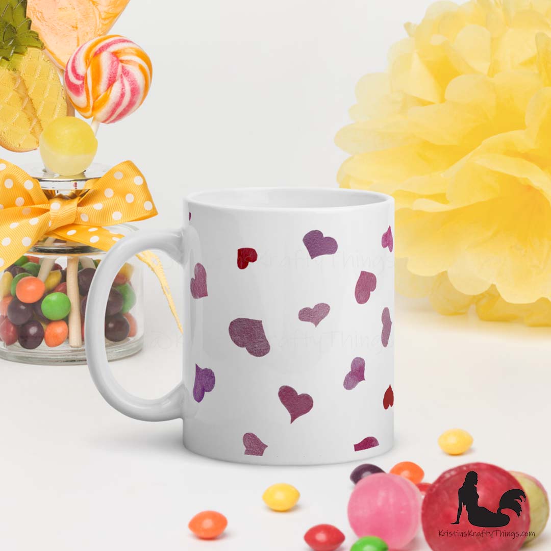 Mug - Pink Watercolor Hearts on White
