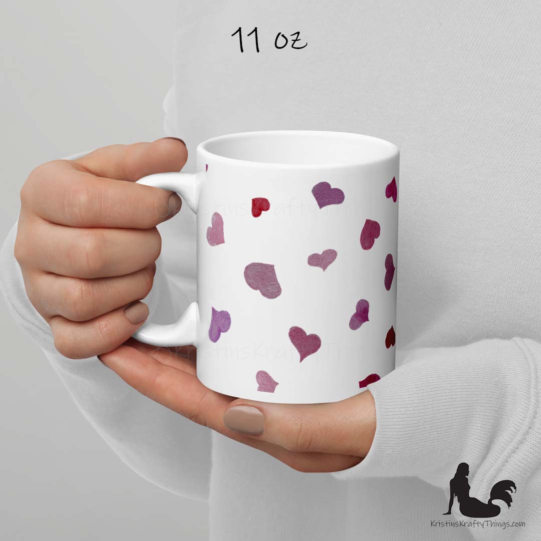 Mug - Pink Watercolor Hearts on White