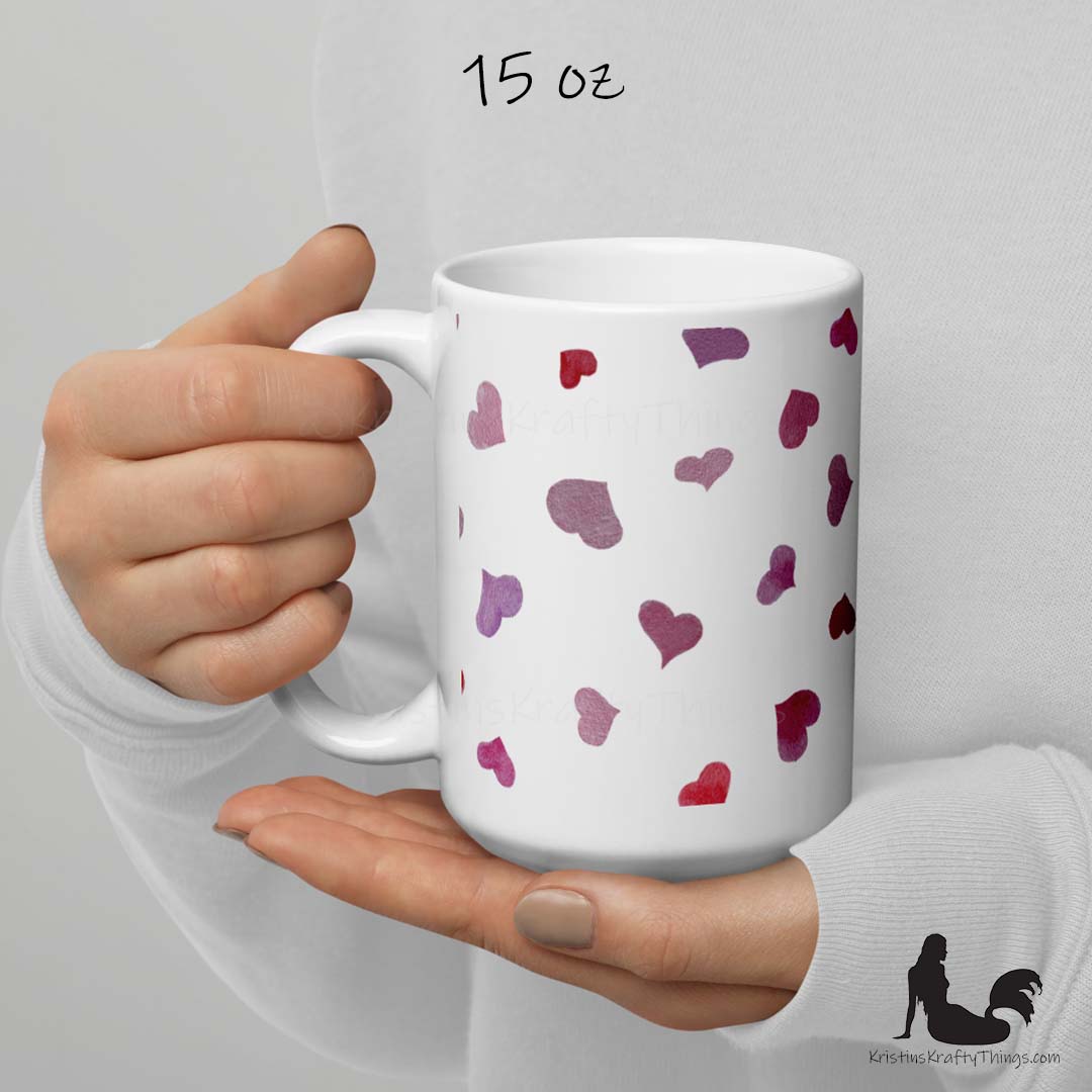 Mug - Pink Watercolor Hearts on White
