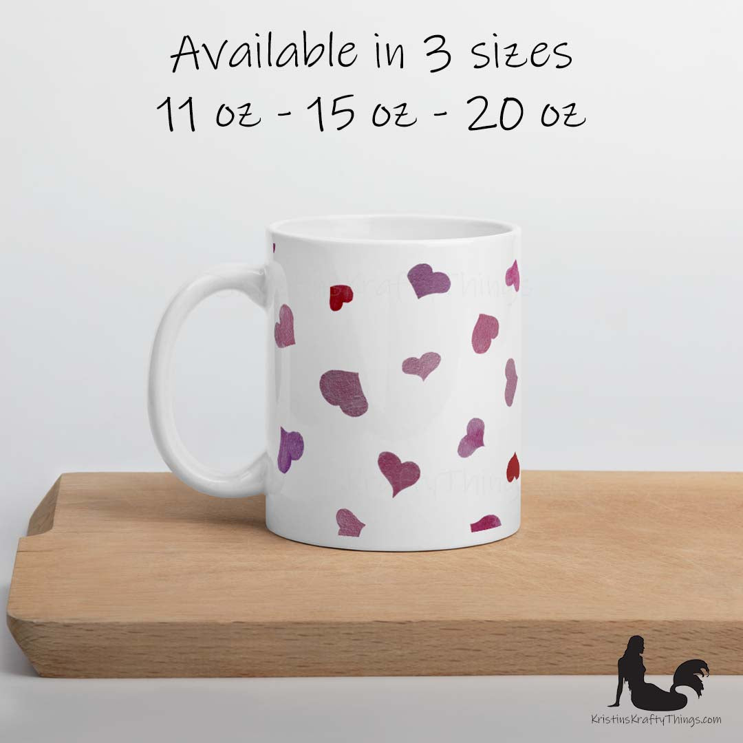 Mug - Pink Watercolor Hearts on White