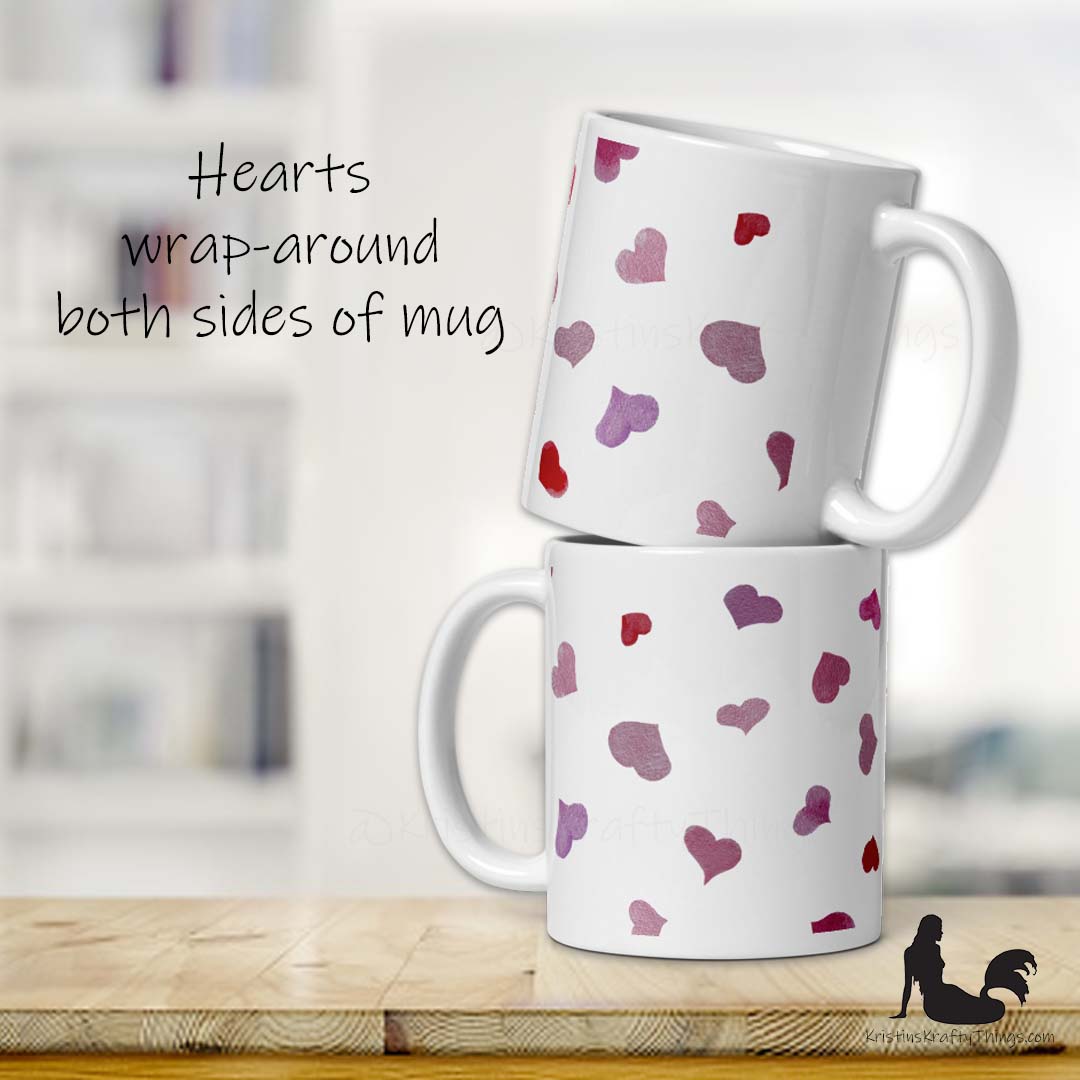 Mug - Pink Watercolor Hearts on White