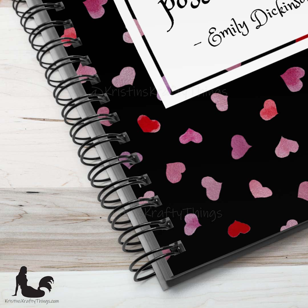 Notebook - Inspirational Watercolor Hearts on Black