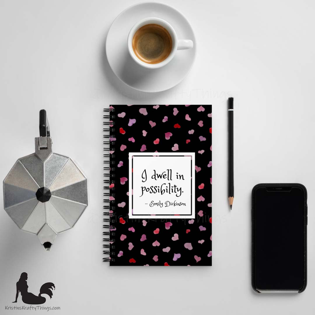 Notebook - Inspirational Watercolor Hearts on Black