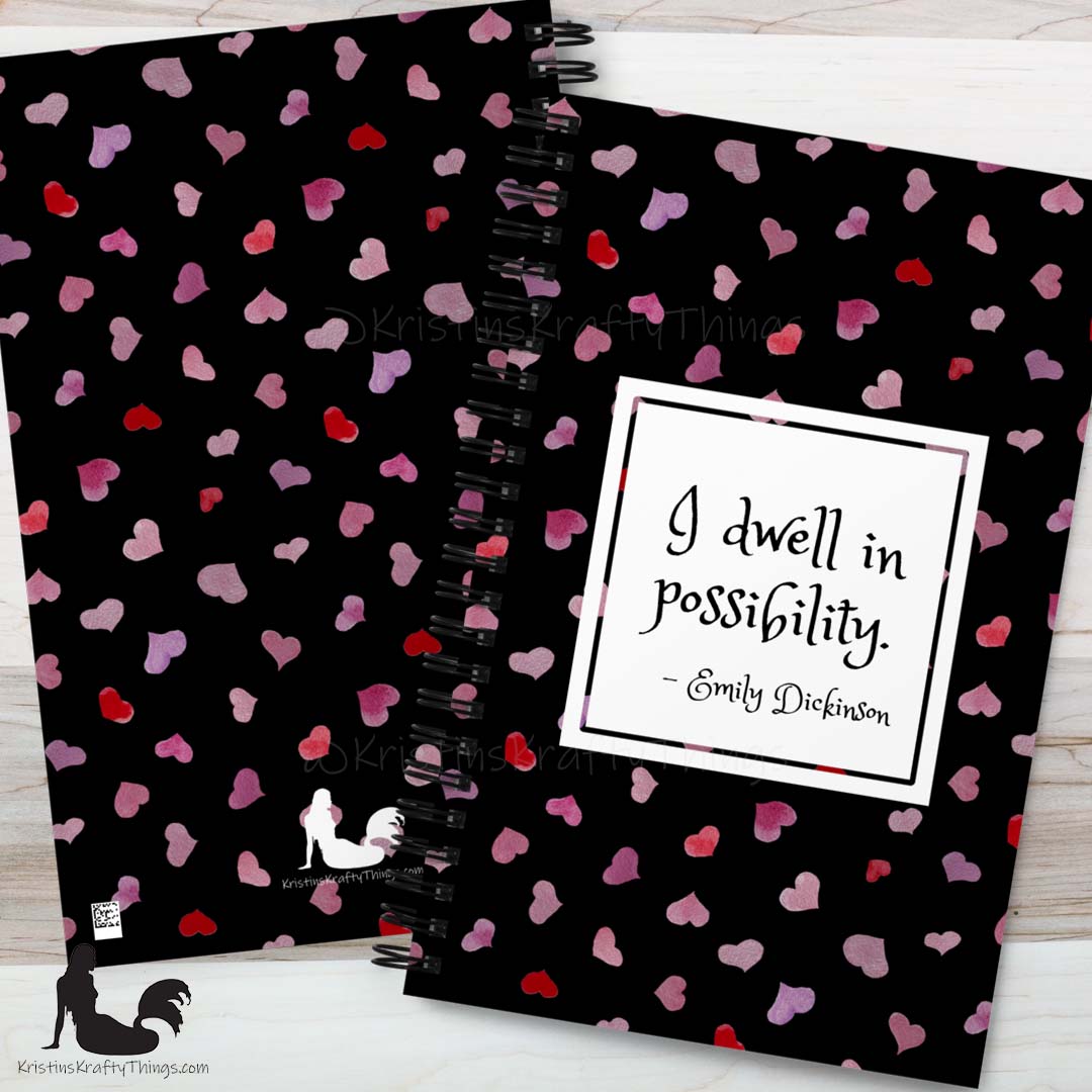 Notebook - Inspirational Watercolor Hearts on Black