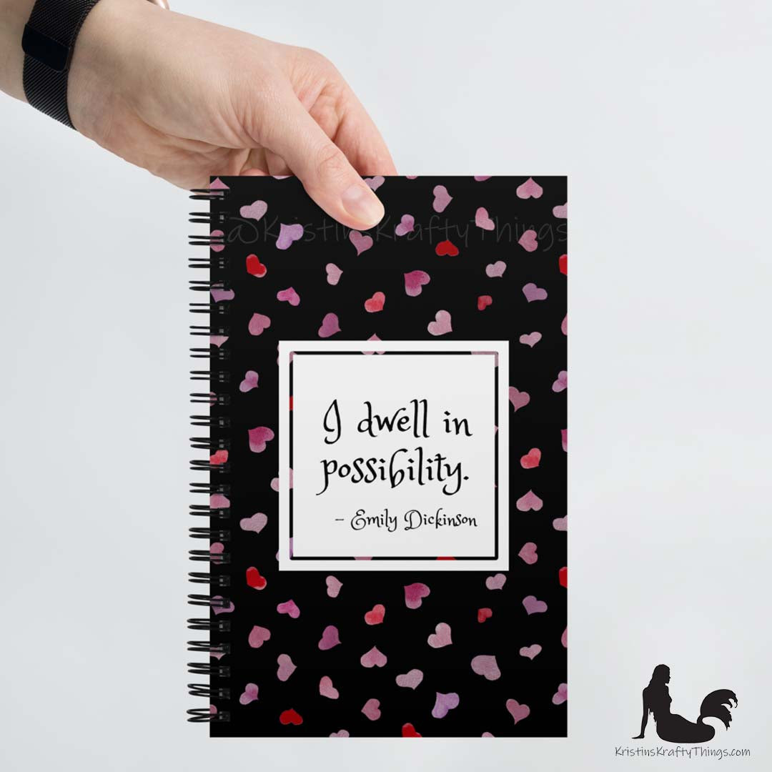 Notebook - Inspirational Watercolor Hearts on Black
