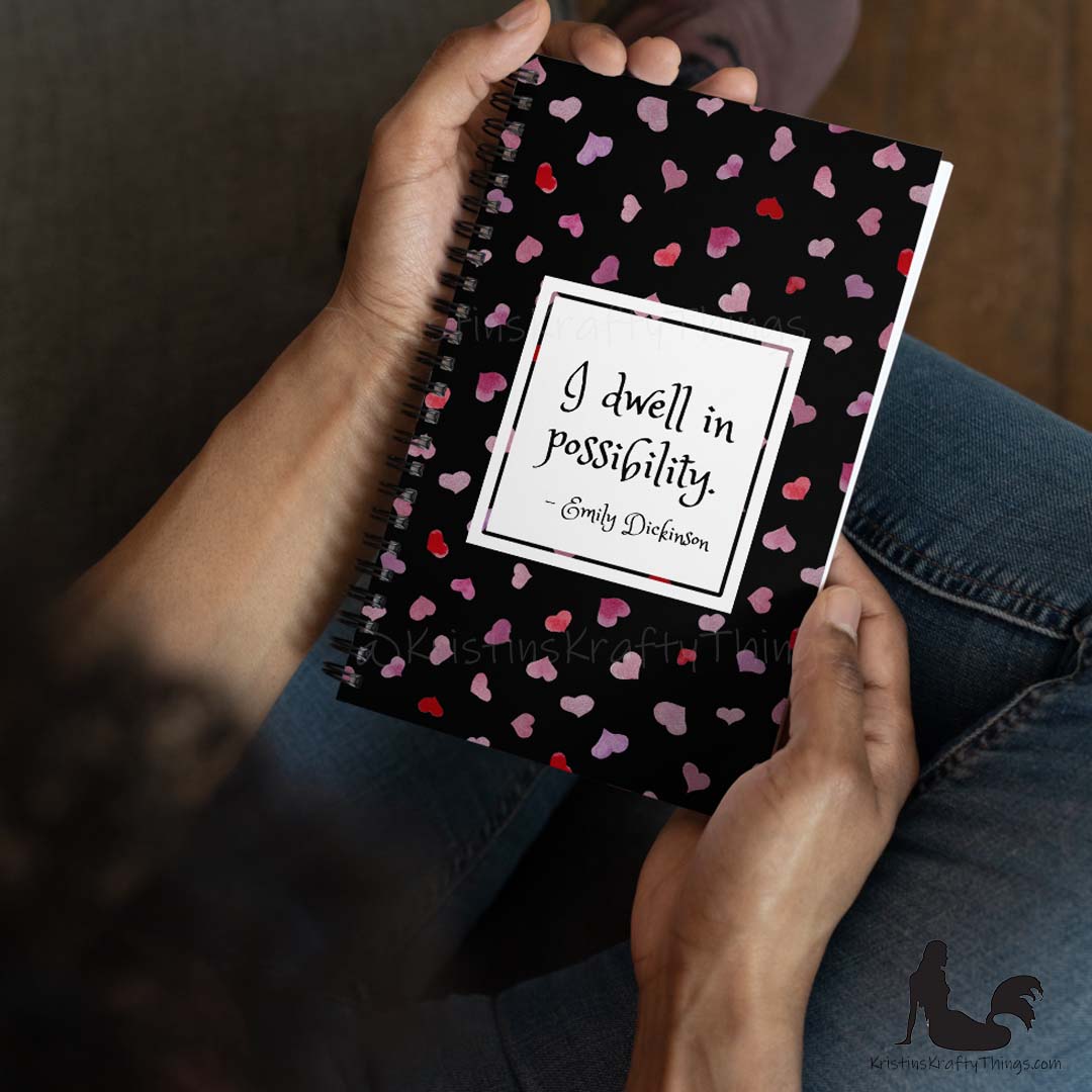 Notebook - Inspirational Watercolor Hearts on Black