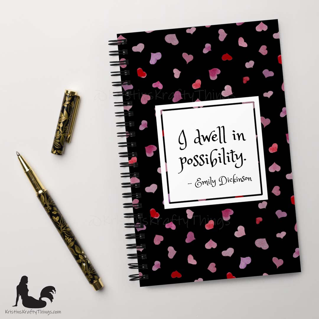 Notebook - Inspirational Watercolor Hearts on Black