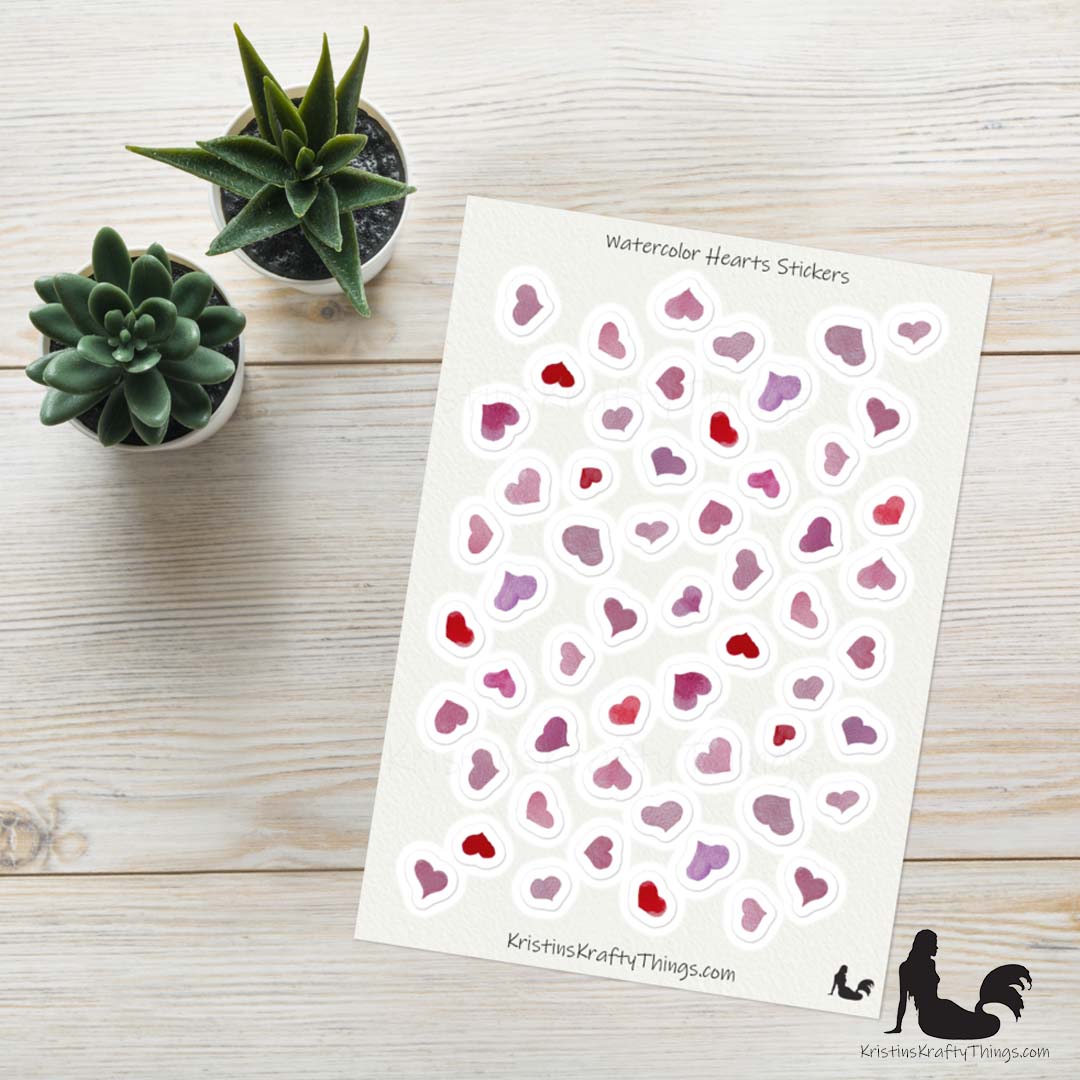 Sticker Sheet - Pink Hearts Watercolor Stickers