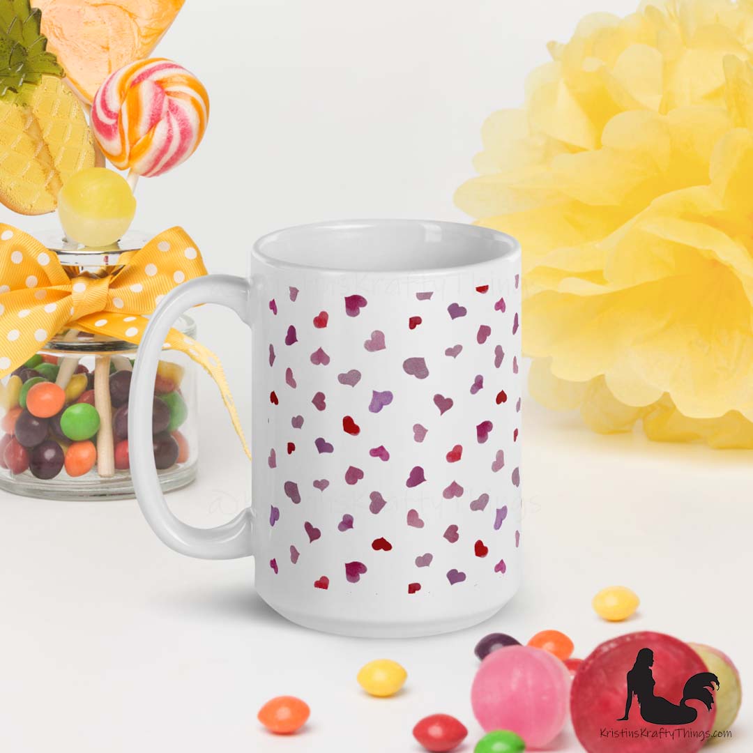 Mug - Pink Watercolor Hearts Small on White