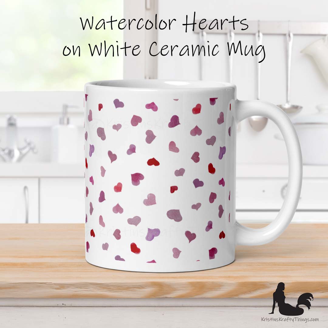 Mug - Pink Watercolor Hearts Small on White