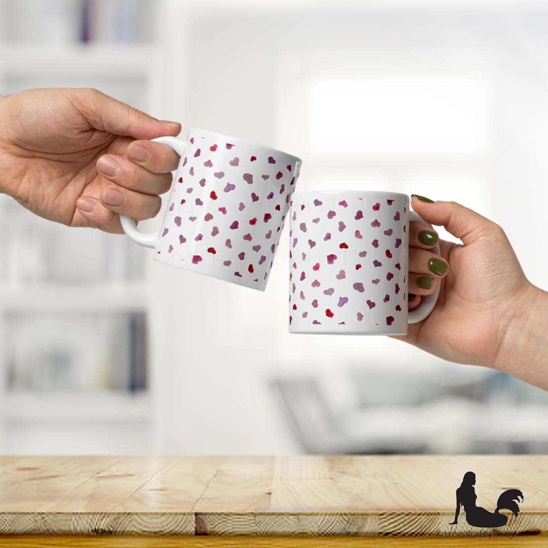 Mug - Pink Watercolor Hearts Small on White
